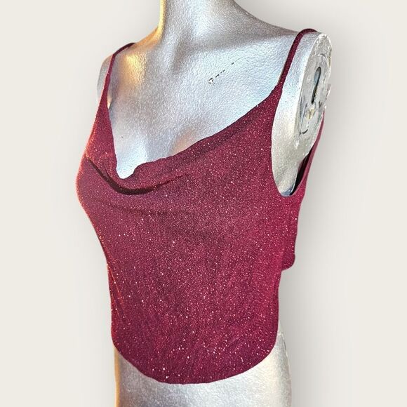 Vintage Jody Slouchy Neck Red Strappy Y2K Cropped Sparkly Tank - Picture 9 of 9